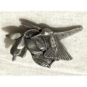 Birds and Blooms Premiere Pewter Hummingbird and Flower Brooch